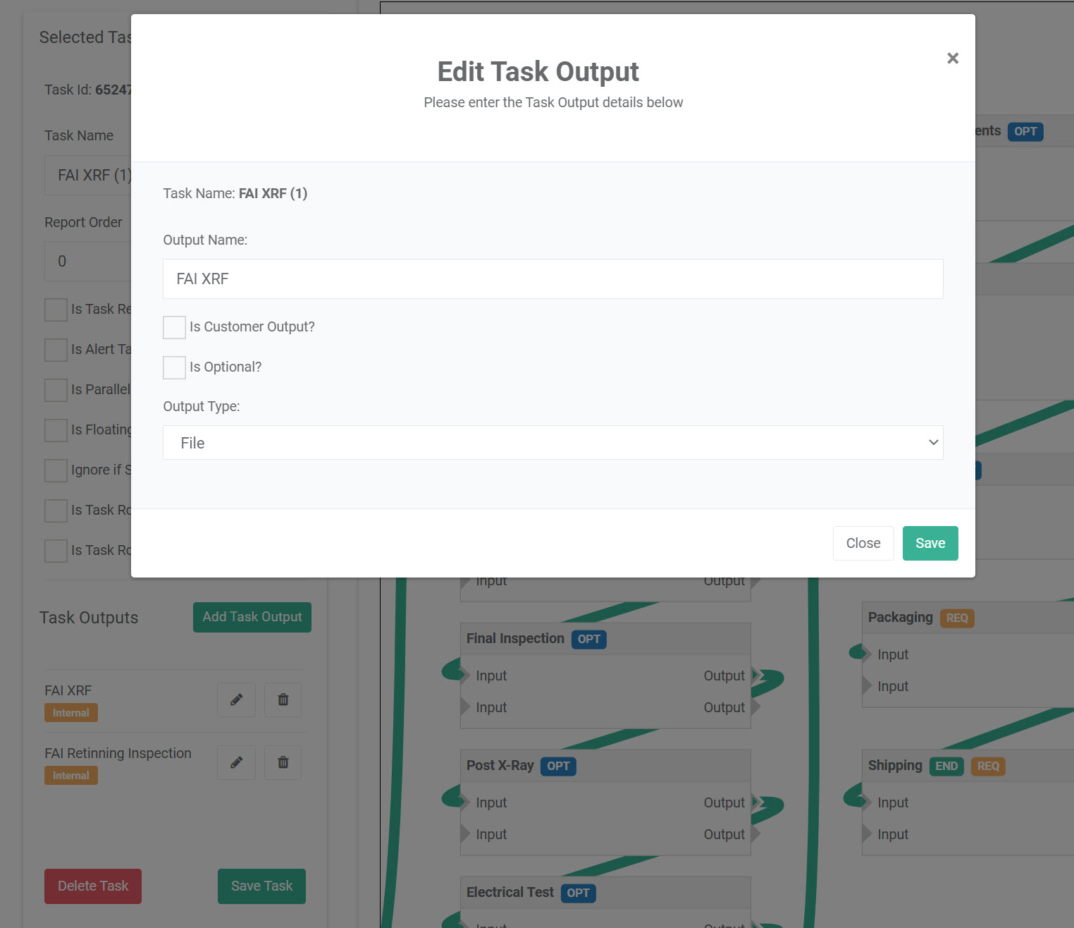 Factory Flow Designer - Any Task can have a configurable set of Task Outputs